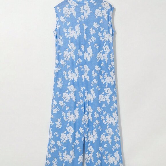Blue Boho Women's Forget-Me-Not Print Wide Leg Sleeveless Jumpsuit - Picture 4 of 8